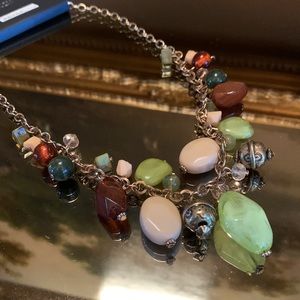 Green, Brown, Cream and Antique Gold Beaded Short Necklace